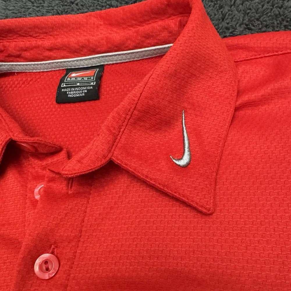 VTG Nike Ohio State Buckeyes Team Golf Polo Shirt Mens L Red Swoosh Sphere Dry